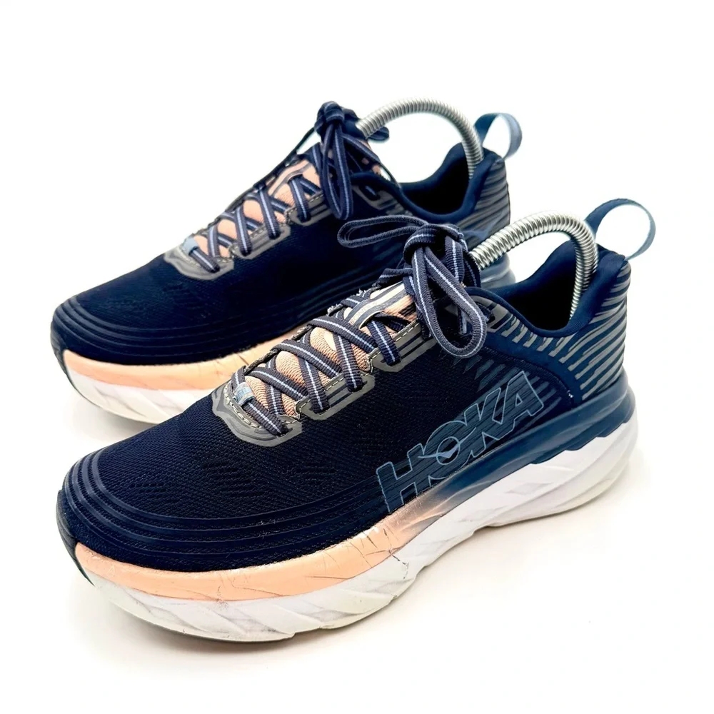 Hoka Women's Navy and Peach Athletic Running Shoes